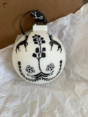 Crate & Barrel Black & White Nordic Reindeer Ceramic Ornament